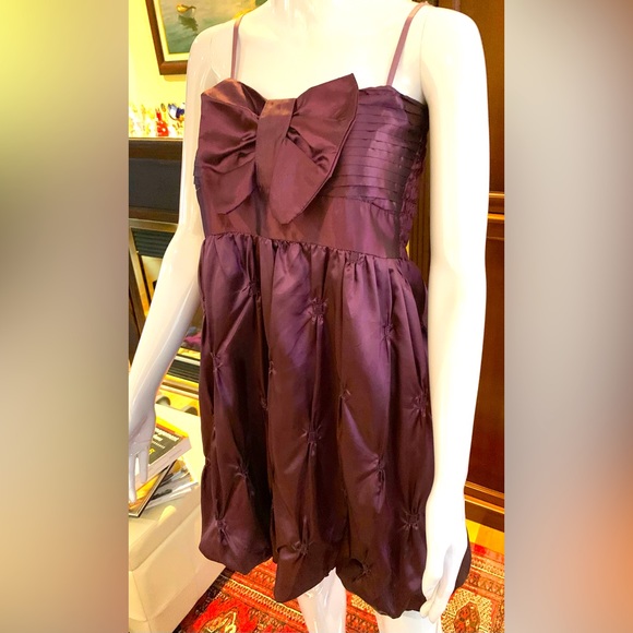 Beautiful shiny mini prom dress rose color big bow spagetthi straps elastic top - Picture 10 of 14